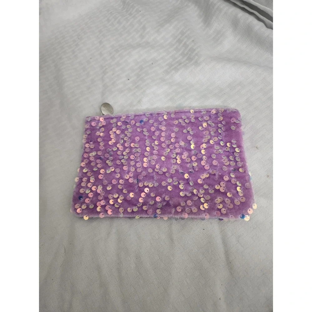 Ipsy Purple Velvet Iridescent Sequin Makeup Bag Glam Bag Zipper Pouch